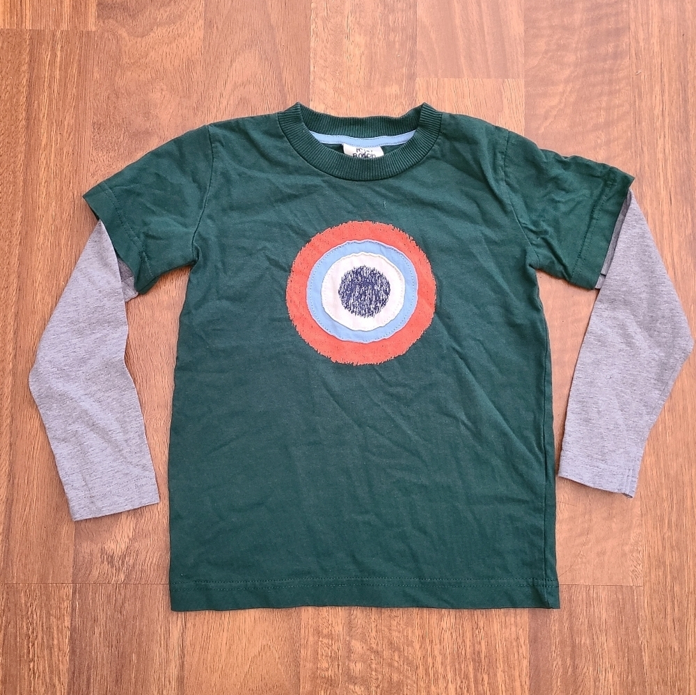 Mini Boden Size 4-5Y Faux 2-in-1 Applique Target T-shirt Green